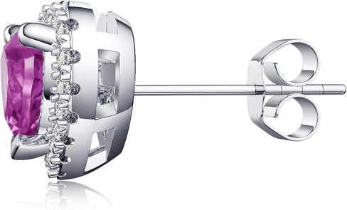 2.32ct Birthstone Stud Earrings, Heart Shaped Gemstone with Halo, Sterling Silver with 14K White Gold Vermeil, Rhodium Finish in Kuwait