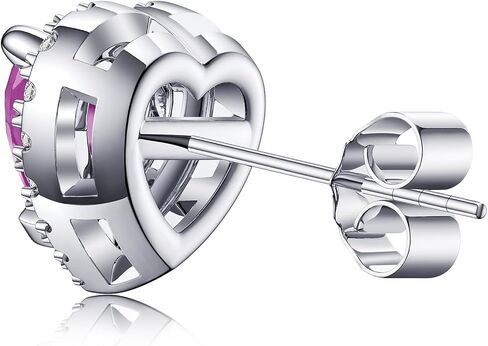 2.32ct Birthstone Stud Earrings, Heart Shaped Gemstone with Halo, Sterling Silver with 14K White Gold Vermeil, Rhodium Finish in Kuwait