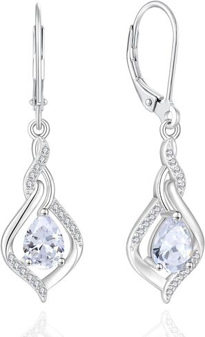 Infinity Leverback Earrings 925 Sterling Silver Teardrop Cubic Zirconia Dangle Drop Earrings Birthday Christmas Anniversary Jewelry Gift for Women in Kuwait
