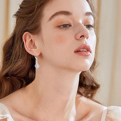 Infinity Leverback Earrings 925 Sterling Silver Teardrop Cubic Zirconia Dangle Drop Earrings Birthday Christmas Anniversary Jewelry Gift for Women in Kuwait