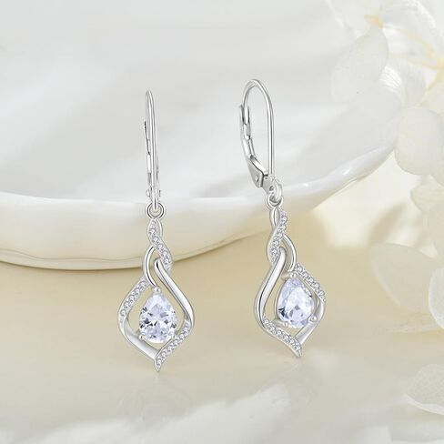 Infinity Leverback Earrings 925 Sterling Silver Teardrop Cubic Zirconia Dangle Drop Earrings Birthday Christmas Anniversary Jewelry Gift for Women in Kuwait