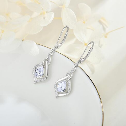 Infinity Leverback Earrings 925 Sterling Silver Teardrop Cubic Zirconia Dangle Drop Earrings Birthday Christmas Anniversary Jewelry Gift for Women in Kuwait