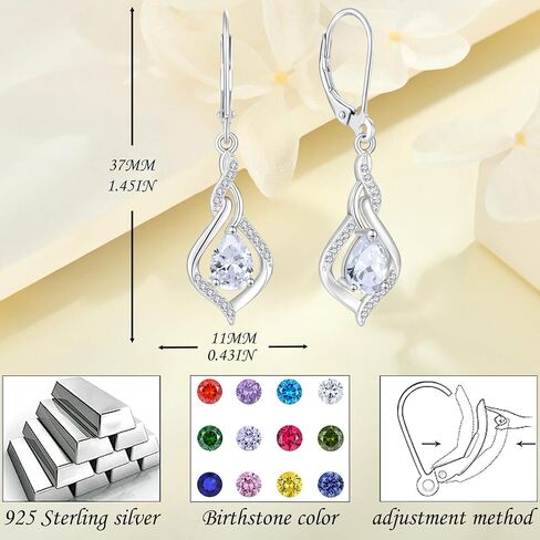 Infinity Leverback Earrings 925 Sterling Silver Teardrop Cubic Zirconia Dangle Drop Earrings Birthday Christmas Anniversary Jewelry Gift for Women in Kuwait