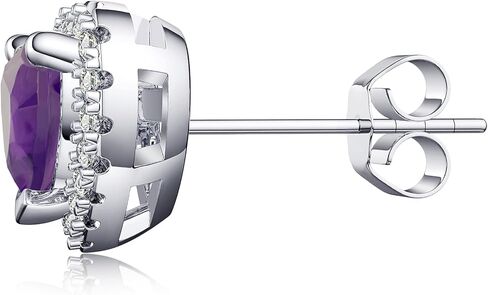 2.32ct Birthstone Stud Earrings, Heart Shaped Gemstone with Halo, Sterling Silver with 14K White Gold Vermeil, Rhodium Finish in Kuwait