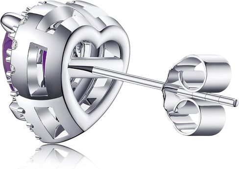 2.32ct Birthstone Stud Earrings, Heart Shaped Gemstone with Halo, Sterling Silver with 14K White Gold Vermeil, Rhodium Finish in Kuwait