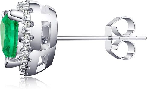 2.32ct Birthstone Stud Earrings, Heart Shaped Gemstone with Halo, Sterling Silver with 14K White Gold Vermeil, Rhodium Finish in Kuwait