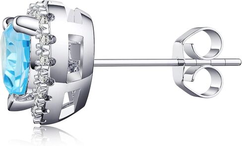 2.32ct Birthstone Stud Earrings, Heart Shaped Gemstone with Halo, Sterling Silver with 14K White Gold Vermeil, Rhodium Finish in Kuwait