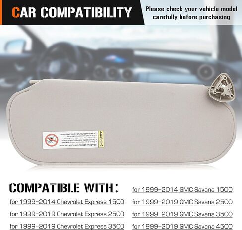 Sun Visor for Chevy Express & GMC Savana 1500 1999-2014 ، 2500 3500 4500 1999-2019 ، left driver side cream-grey replace 84054688 84054695 in Saudi Arabia