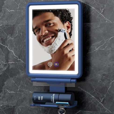 Heated Shower Mirror Fogless for Shaving, 3 Colors Stepless Dimmable Lights Fogless Mirror for Shower, Rechargeable Anti Fog Shaving Mirror for Shower with Razor Holder for Men, Light Memory Function in Kuwait