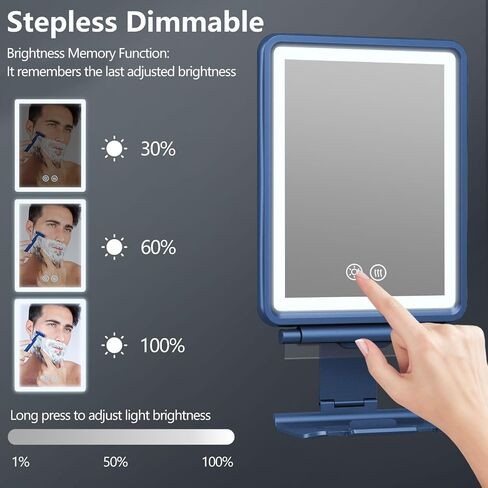 Heated Shower Mirror Fogless for Shaving, 3 Colors Stepless Dimmable Lights Fogless Mirror for Shower, Rechargeable Anti Fog Shaving Mirror for Shower with Razor Holder for Men, Light Memory Function in Kuwait