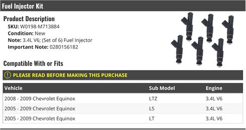 مجموعة حقن الوقود - 6 قطعة - متوافقة مع 2005-2009 Chevy Expenox 3.4L V6 in Kuwait