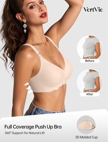 Vertvie Bras for Women - Wireless Bras with Support Seamless No Underwire Push Up Bras Full Coverage Comfortable Everyday Bra in Kuwait