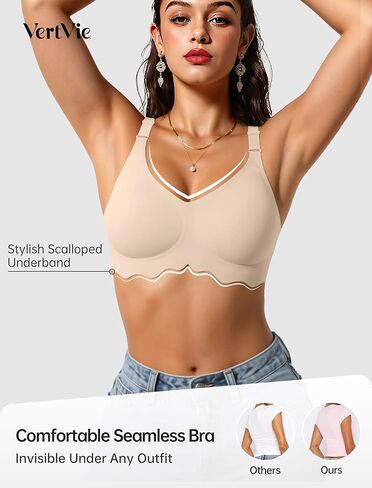 Vertvie Bras for Women - Wireless Bras with Support Seamless No Underwire Push Up Bras Full Coverage Comfortable Everyday Bra in Kuwait