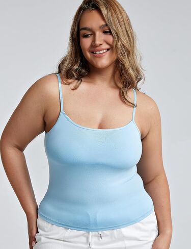 ZeroBound Camisole Built in Shelf Bra Tank Top - Basic Square Neck Halter Tops for Women, Spaghetti Strap Cami Tank Tops in Kuwait