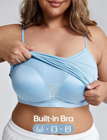 ZeroBound Camisole Built in Shelf Bra Tank Top - Basic Square Neck Halter Tops for Women, Spaghetti Strap Cami Tank Tops in Kuwait