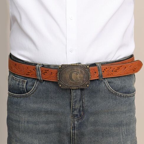 Western Cowboy Initial Letters A-Z Belt Buckle, Belt Buckles Mens Gifts for Husband Dad Boyfriend in Saudi Arabia