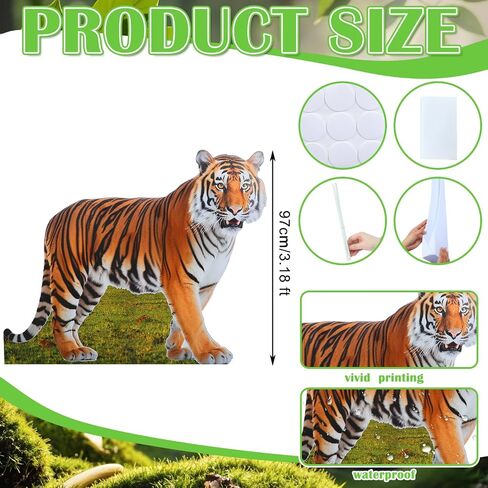 Geelin 4ft Tiger Cardboard Close Life Life Animal Stand Up Safari Jungle Photo Booths Prop Cut Out for Zoo Safari Jungle تحت عنوان نمر عيد ميلاد إمدادات الزخرفة in Saudi Arabia