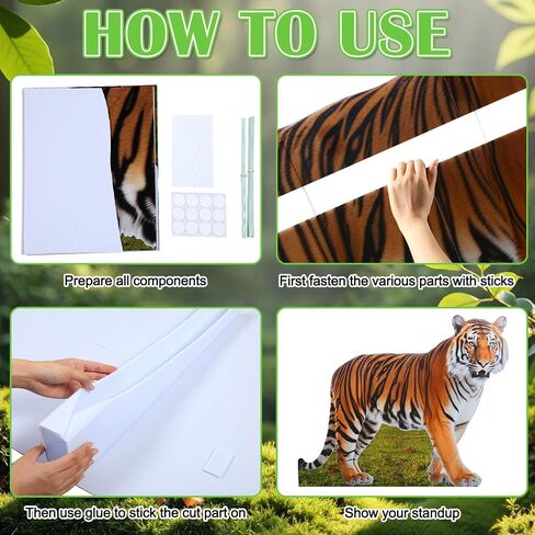 Geelin 4ft Tiger Cardboard Close Life Life Animal Stand Up Safari Jungle Photo Booths Prop Cut Out for Zoo Safari Jungle تحت عنوان نمر عيد ميلاد إمدادات الزخرفة in Saudi Arabia