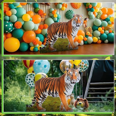 Geelin 4ft Tiger Cardboard Close Life Life Animal Stand Up Safari Jungle Photo Booths Prop Cut Out for Zoo Safari Jungle تحت عنوان نمر عيد ميلاد إمدادات الزخرفة in Saudi Arabia