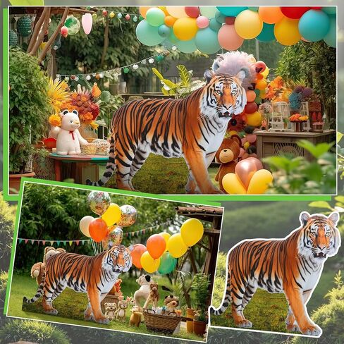 Geelin 4ft Tiger Cardboard Close Life Life Animal Stand Up Safari Jungle Photo Booths Prop Cut Out for Zoo Safari Jungle تحت عنوان نمر عيد ميلاد إمدادات الزخرفة in Saudi Arabia