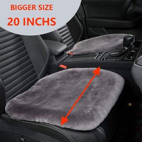 20 inchs Fluffy Genuine Australia Sheepskin Car Seat Cover for Auto Interior Accessories with Soft Fuzzy Wool Natural Fur Non-Slip (Black, Front) in Kuwait
