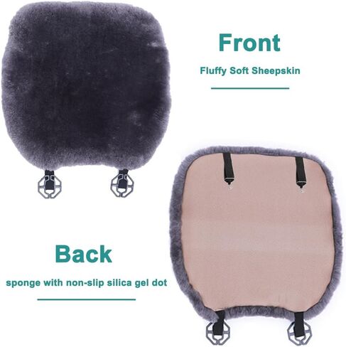 20 inchs Fluffy Genuine Australia Sheepskin Car Seat Cover for Auto Interior Accessories with Soft Fuzzy Wool Natural Fur Non-Slip (Black, Front) in Kuwait