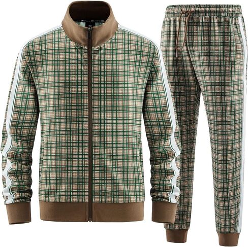 W JIANWANG Plaid Track Suits for Men Set Jogging Tracksuit Mens Sweatsuits Sport Jogger Sweat Suits Sports Clothes Outfits in Saudi Arabia