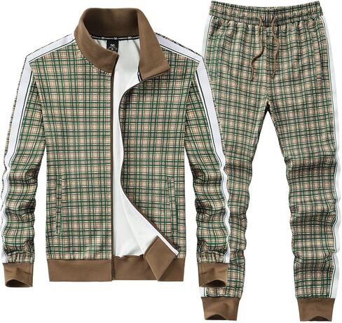 W JIANWANG Plaid Track Suits for Men Set Jogging Tracksuit Mens Sweatsuits Sport Jogger Sweat Suits Sports Clothes Outfits in Saudi Arabia