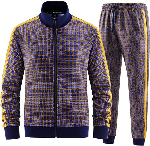 W JIANWANG Plaid Track Suits for Men Set Jogging Tracksuit Mens Sweatsuits Sport Jogger Sweat Suits Sports Clothes Outfits in Saudi Arabia