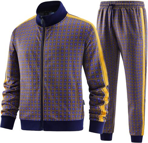 W JIANWANG Plaid Track Suits for Men Set Jogging Tracksuit Mens Sweatsuits Sport Jogger Sweat Suits Sports Clothes Outfits in Saudi Arabia