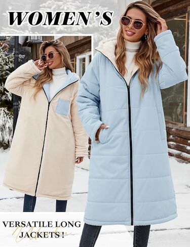 Yusongirl المرأة الشتاء معاطف طويلة العصرية سترة منتفخة شيربا الصوف مبطن أسفل معطف طويل الأكمام سترة المتضخم مع غطاء محرك السيارة in Kuwait