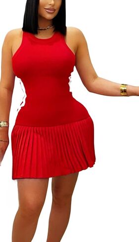 Summer Short Tank Dress Women Stretch Sleeveless Pleated A-line Casual Athletic Sport Dresses for Women in Kuwait