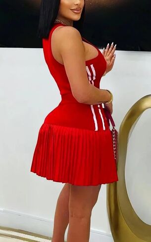 Summer Short Tank Dress Women Stretch Sleeveless Pleated A-line Casual Athletic Sport Dresses for Women in Kuwait