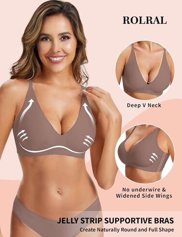 Womens Deep V Wireless Bra No Underwire Seamless Comfort Support Tshirt Push Up Bralette for Everyday/Sleep Wear in Kuwait