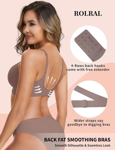 Womens Deep V Wireless Bra No Underwire Seamless Comfort Support Tshirt Push Up Bralette for Everyday/Sleep Wear in Kuwait