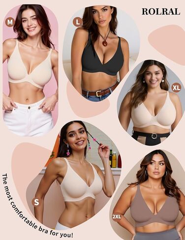 Womens Deep V Wireless Bra No Underwire Seamless Comfort Support Tshirt Push Up Bralette for Everyday/Sleep Wear in Kuwait