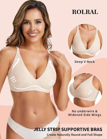 Womens Deep V Wireless Bra No Underwire Seamless Comfort Support Tshirt Push Up Bralette for Everyday/Sleep Wear in Kuwait