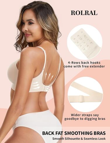 Womens Deep V Wireless Bra No Underwire Seamless Comfort Support Tshirt Push Up Bralette for Everyday/Sleep Wear in Kuwait