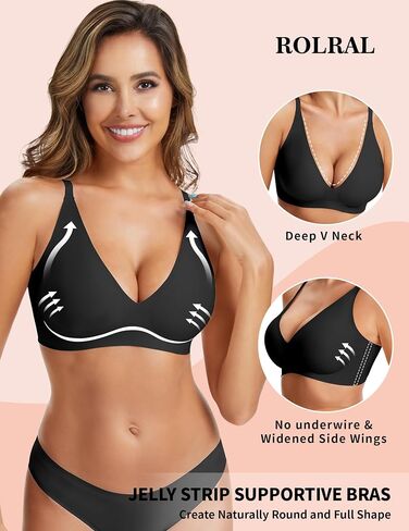Womens Deep V Wireless Bra No Underwire Seamless Comfort Support Tshirt Push Up Bralette for Everyday/Sleep Wear in Kuwait