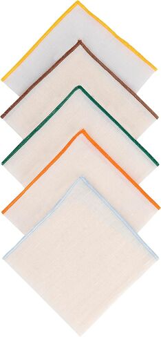 Men's Linen Pocket Square Solid White with Embroidered Edge Premium Cotton Pocket Squares (Violet, Black, Umber, Red, Navy blue) in Saudi Arabia
