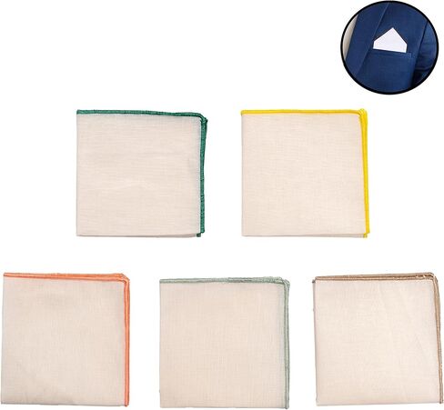 Men's Linen Pocket Square Solid White with Embroidered Edge Premium Cotton Pocket Squares (Violet, Black, Umber, Red, Navy blue) in Saudi Arabia