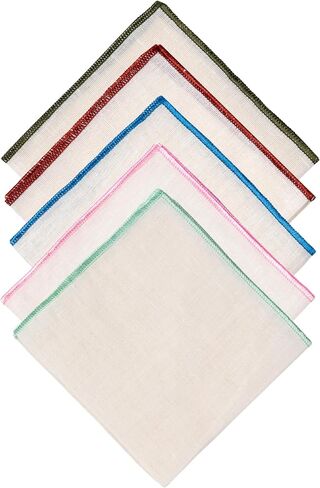 Men's Linen Pocket Square Solid White with Embroidered Edge Premium Cotton Pocket Squares (Violet, Black, Umber, Red, Navy blue) in Saudi Arabia