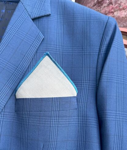 Men's Linen Pocket Square Solid White with Embroidered Edge Premium Cotton Pocket Squares (Violet, Black, Umber, Red, Navy blue) in Saudi Arabia