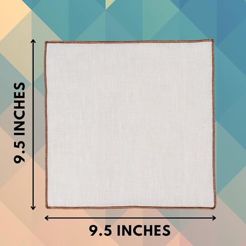 Men's Linen Pocket Square Solid White with Embroidered Edge Premium Cotton Pocket Squares (Violet, Black, Umber, Red, Navy blue) in Saudi Arabia
