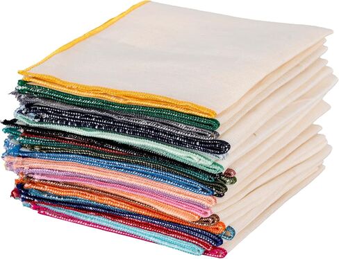 Men's Linen Pocket Square Solid White with Embroidered Edge Premium Cotton Pocket Squares (Violet, Black, Umber, Red, Navy blue) in Saudi Arabia