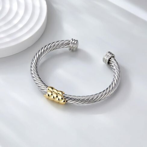 Cuff Bracelets for Women Cable Wire Bracelet, Two Tone Twisted Bangle Bracelet, Stainless Steel Cable Bracelet with Hook Clasp Bracelets Jewelry Gifts in Saudi Arabia