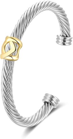 Cuff Bracelets for Women Cable Wire Bracelet, Two Tone Twisted Bangle Bracelet, Stainless Steel Cable Bracelet with Hook Clasp Bracelets Jewelry Gifts in Saudi Arabia