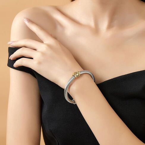 Cuff Bracelets for Women Cable Wire Bracelet, Two Tone Twisted Bangle Bracelet, Stainless Steel Cable Bracelet with Hook Clasp Bracelets Jewelry Gifts in Saudi Arabia
