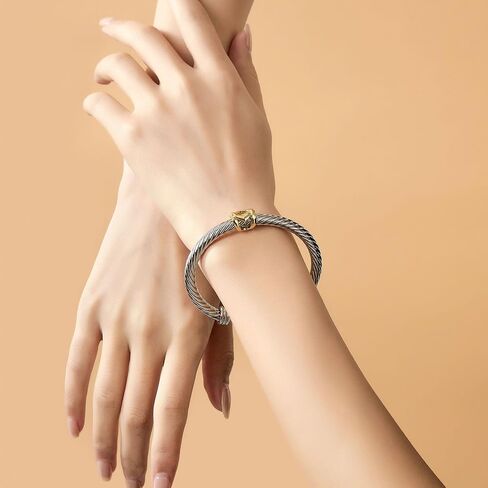 Cuff Bracelets for Women Cable Wire Bracelet, Two Tone Twisted Bangle Bracelet, Stainless Steel Cable Bracelet with Hook Clasp Bracelets Jewelry Gifts in Saudi Arabia