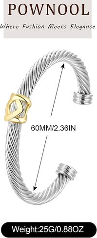 Cuff Bracelets for Women Cable Wire Bracelet, Two Tone Twisted Bangle Bracelet, Stainless Steel Cable Bracelet with Hook Clasp Bracelets Jewelry Gifts in Saudi Arabia